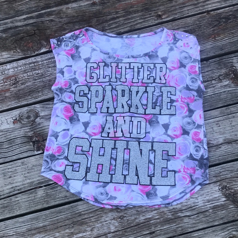 Justice 14 Glitter sparkle and shine floral top